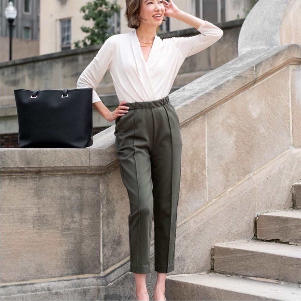 MM LaFleur The Deneuve Faux Wrap Winter White Silky Long Sleeve Blouse Top Crepe